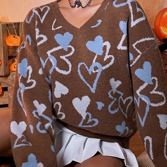 Heart Pattern Drop Shoulder Sweater | Sz S - Picture 4 of 4